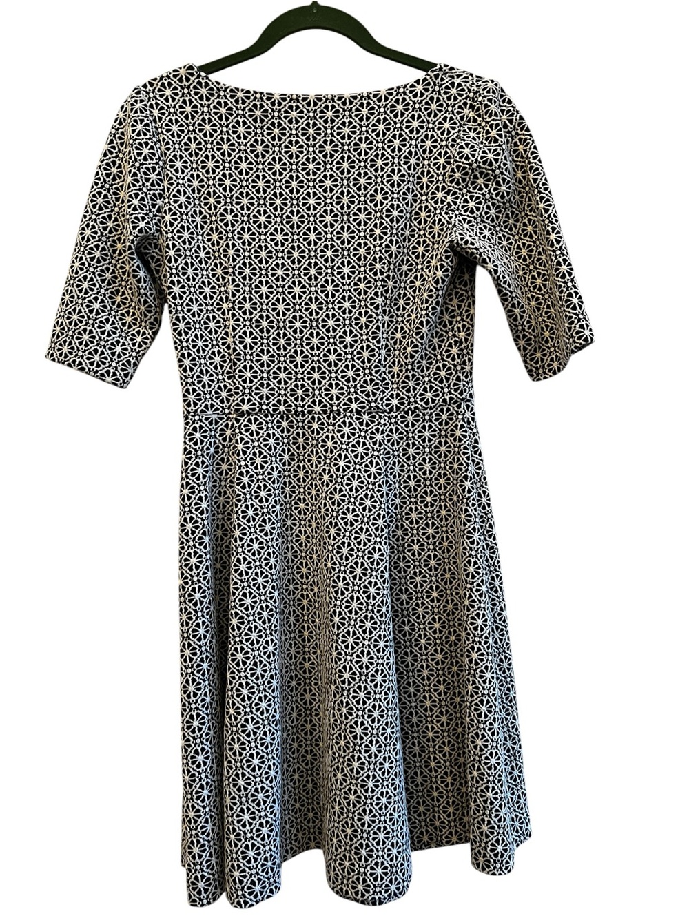 Boden Black White Fit & Flare Dress Geometric Print V Neck Midi 6P Cottagecore - Picture 3 of 6
